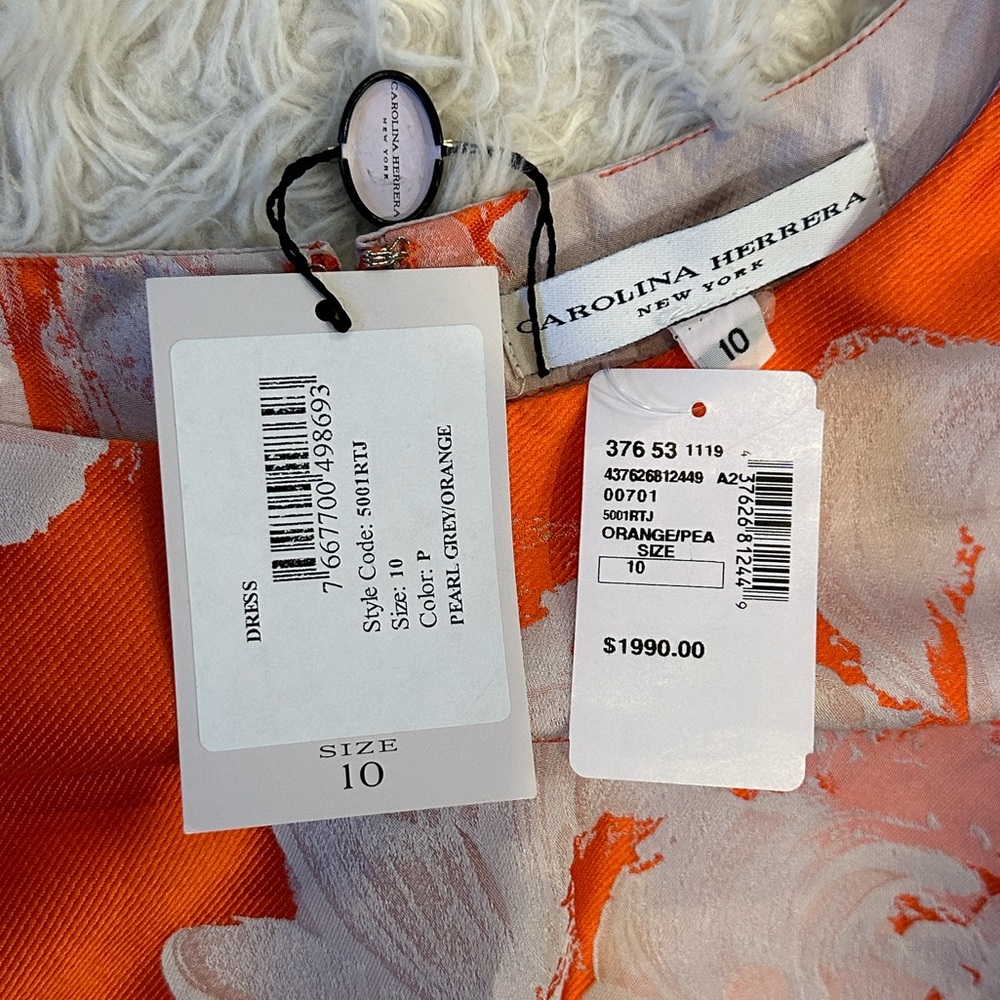 NWT Carolina Herrera Orange & Pearl Gray silk blend dress size 10 - Picture 7 of 12